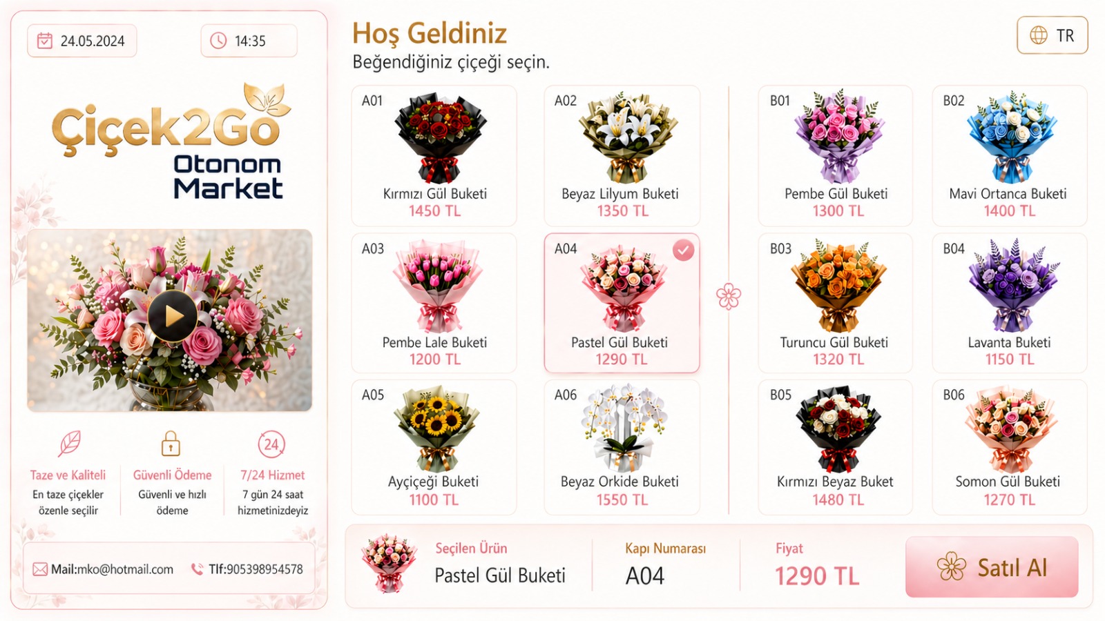 Çiçek2Go dokunmatik satış arayüzü